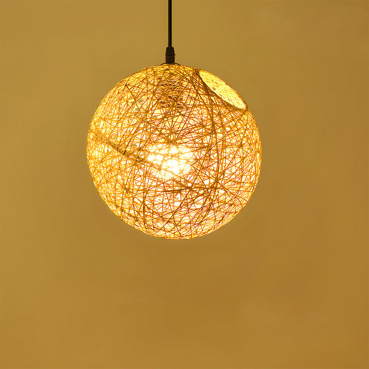 Pendant Light Rattan 15.8 in Indoor Dining Room Living Room Hanging Ceiling Lamp Soft Glow Decorative Accent | Kalsten