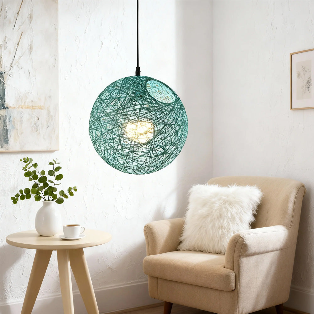 Pendant Light Rattan 15.8 in Indoor Dining Room Living Room Hanging Ceiling Lamp Soft Glow Decorative Accent | Kalsten