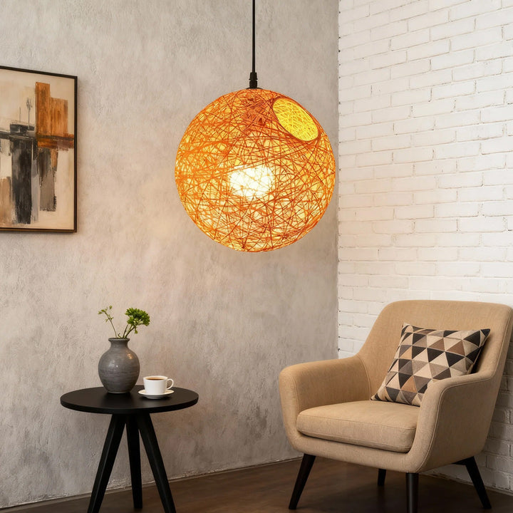 Pendant Light Rattan 15.8 in Indoor Dining Room Living Room Hanging Ceiling Lamp Soft Glow Decorative Accent | Kalsten