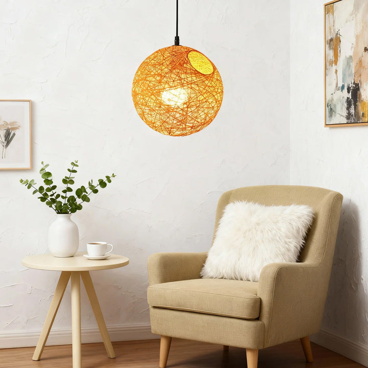 Pendant Light Rattan 15.8 in Indoor Dining Room Living Room Hanging Ceiling Lamp Soft Glow Decorative Accent | Kalsten