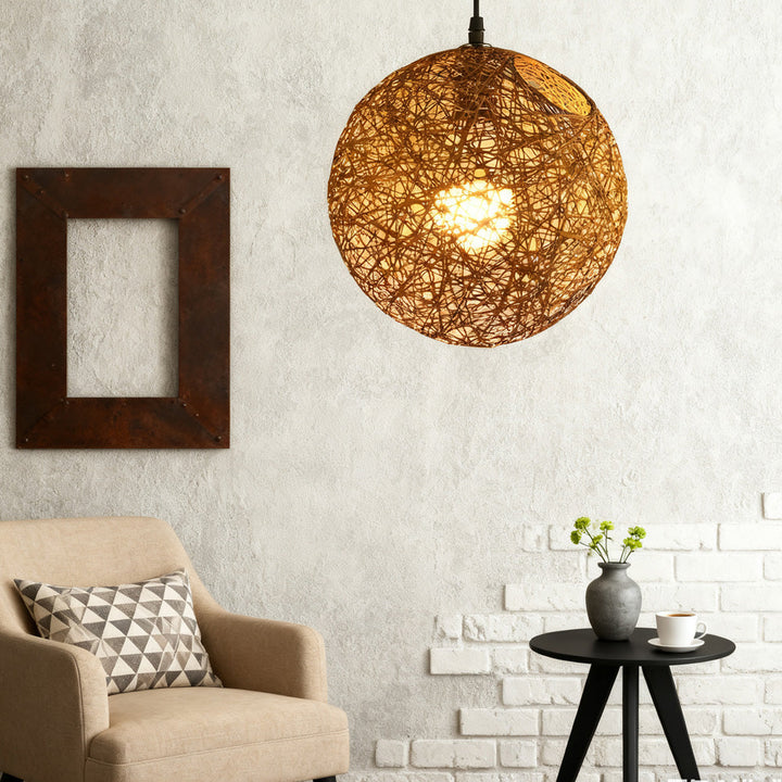 Pendant Light Rattan 15.8 in Indoor Dining Room Living Room Hanging Ceiling Lamp Soft Glow Decorative Accent | Kalsten