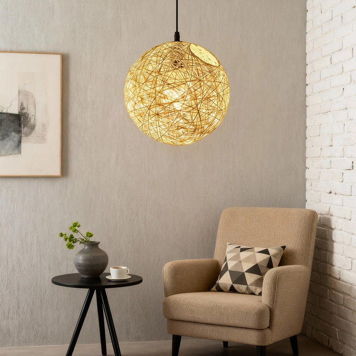 Pendant Light Rattan 15.8 in Indoor Dining Room Living Room Hanging Ceiling Lamp Soft Glow Decorative Accent | Kalsten