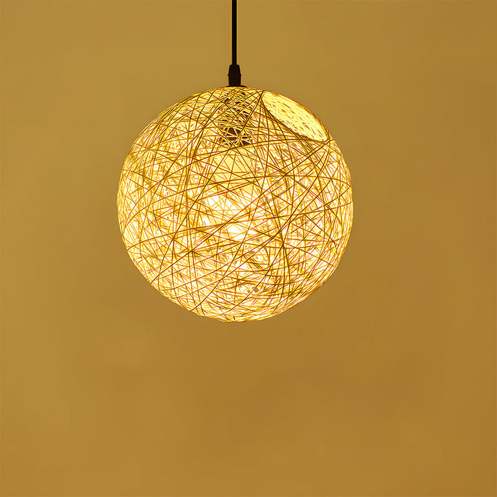 Pendant Light Rattan 15.8 in Indoor Dining Room Living Room Hanging Ceiling Lamp Soft Glow Decorative Accent | Kalsten
