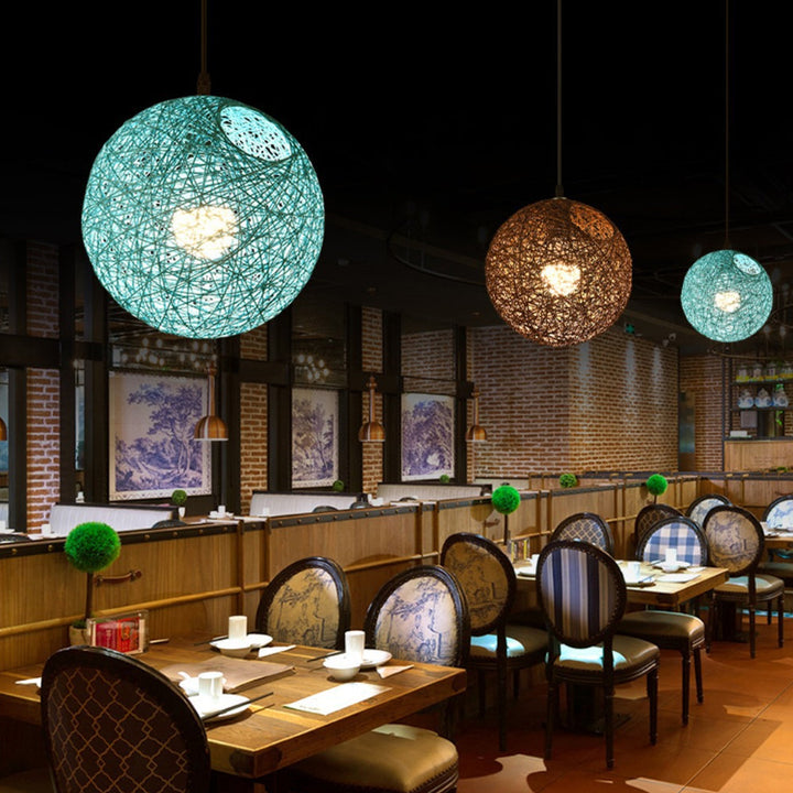 Pendant Light Rattan 15.8 in Indoor Dining Room Living Room Hanging Ceiling Lamp Soft Glow Decorative Accent | Kalsten