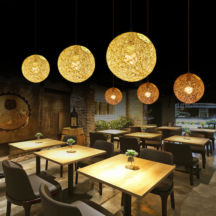 Pendant Light Rattan 15.8 in Indoor Dining Room Living Room Hanging Ceiling Lamp Soft Glow Decorative Accent | Kalsten