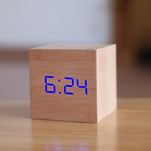 LED Wooden Cube Alarm Clock | Kalsten