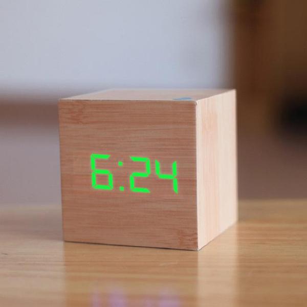 LED Wooden Cube Alarm Clock | Kalsten