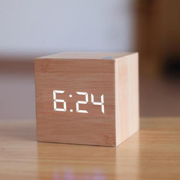 LED Wooden Cube Alarm Clock | Kalsten