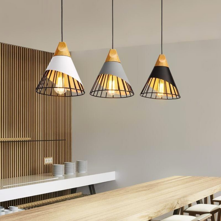 Modern Industrial Pendant Light in Scandinavian Style – Wood & Metal Kalsten