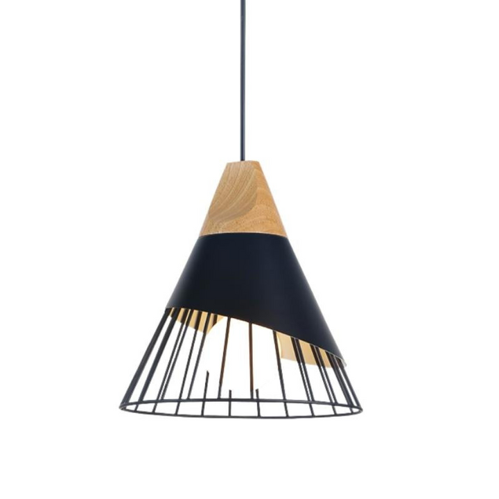 Modern Industrial Pendant Light in Scandinavian Style – Wood & Metal Kalsten