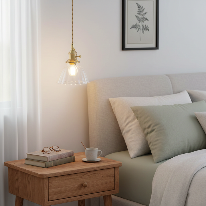 Pendant Light Brass Clear Glass Shade 5.5 in Kitchen Island Dining Hanging Adjustable Cord E26 Single Bulb Minimalist Ceiling Fixture | Kalsten