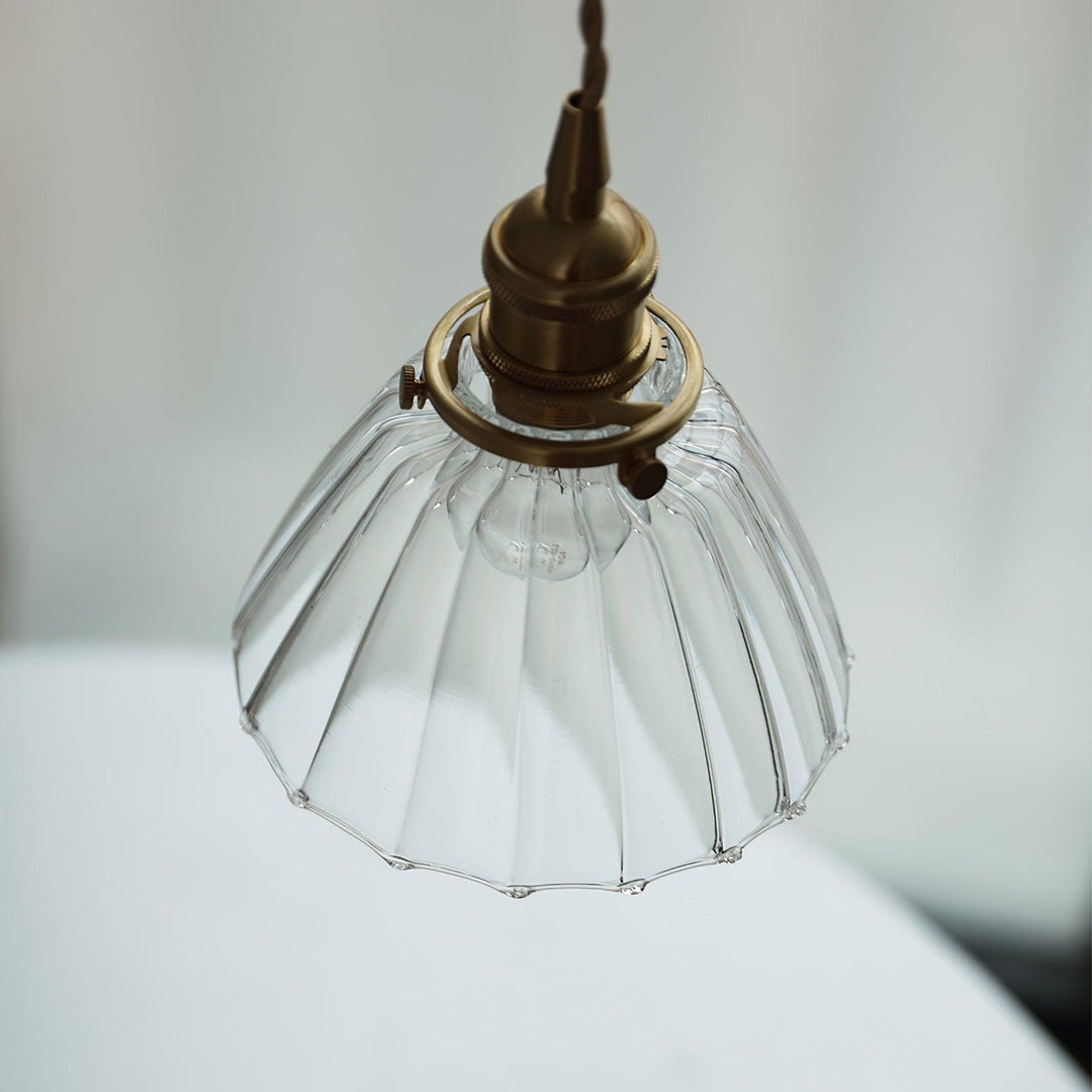 Pendant Light Brass Clear Glass Shade 5.5 in Kitchen Island Dining Hanging Adjustable Cord E26 Single Bulb Minimalist Ceiling Fixture | Kalsten