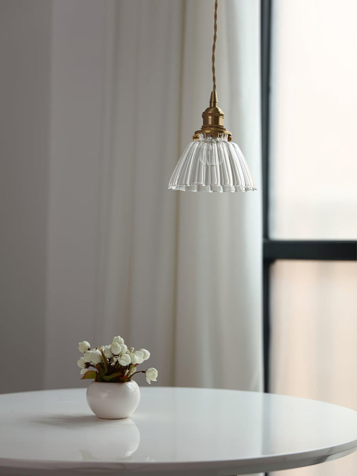 Pendant Light Brass Clear Glass Shade 5.5 in Kitchen Island Dining Hanging Adjustable Cord E26 Single Bulb Minimalist Ceiling Fixture | Kalsten