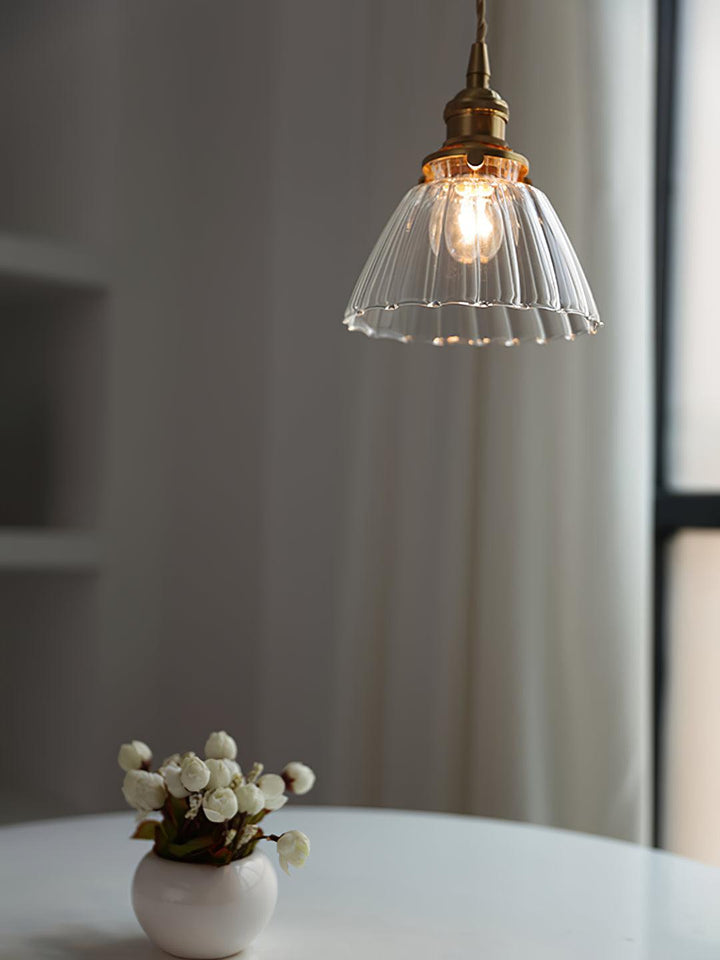 Pendant Light Brass Clear Glass Shade 5.5 in Kitchen Island Dining Hanging Adjustable Cord E26 Single Bulb Minimalist Ceiling Fixture | Kalsten