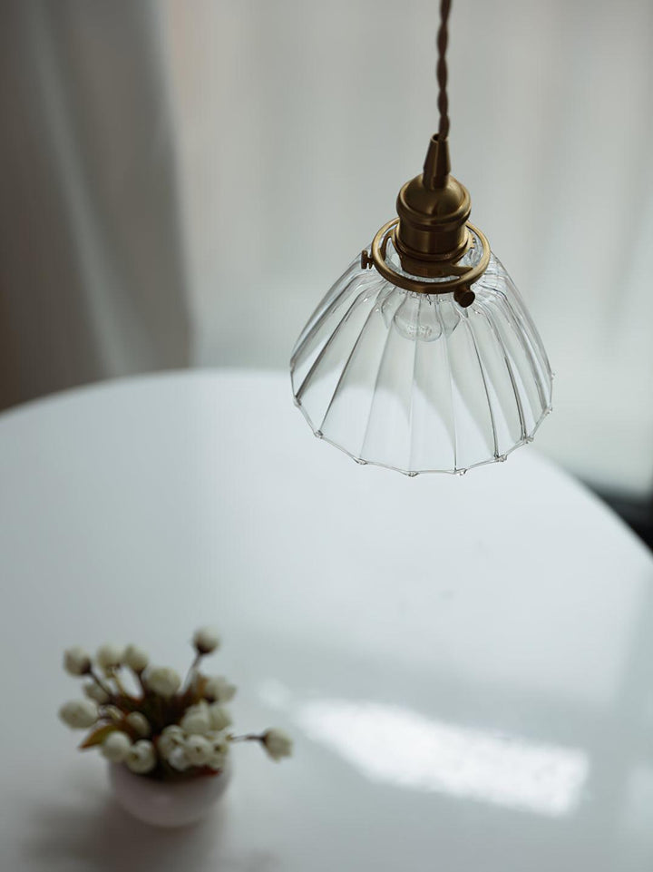 Pendant Light Brass Clear Glass Shade 5.5 in Kitchen Island Dining Hanging Adjustable Cord E26 Single Bulb Minimalist Ceiling Fixture | Kalsten