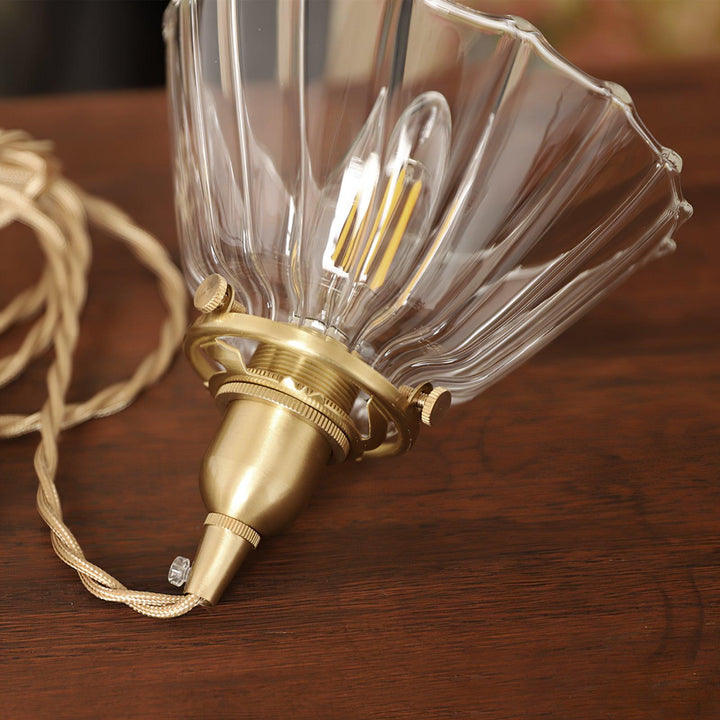Pendant Light Brass Clear Glass Shade 5.5 in Kitchen Island Dining Hanging Adjustable Cord E26 Single Bulb Minimalist Ceiling Fixture | Kalsten