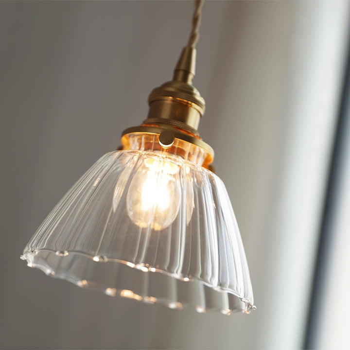 Pendant Light Brass Clear Glass Shade 5.5 in Kitchen Island Dining Hanging Adjustable Cord E26 Single Bulb Minimalist Ceiling Fixture | Kalsten