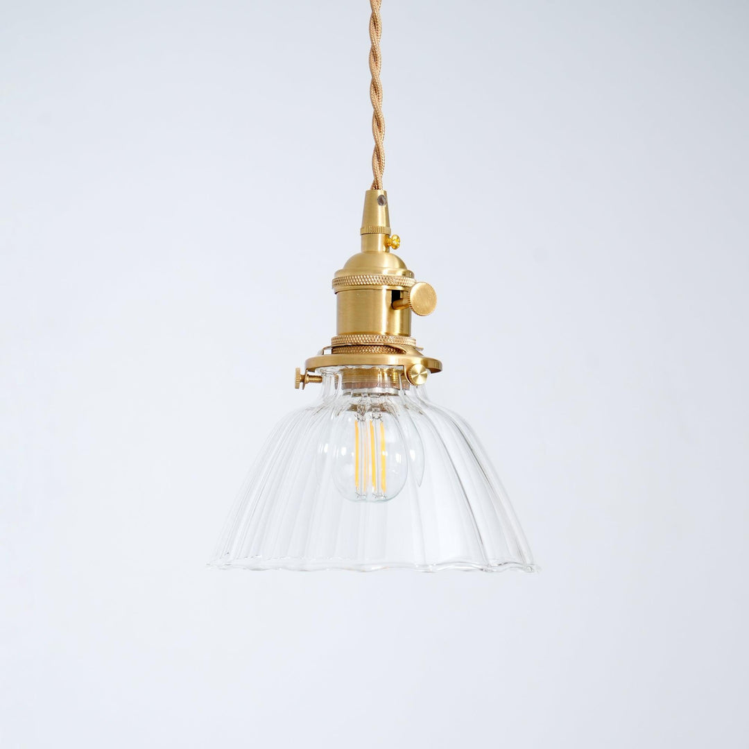 Pendant Light Brass Clear Glass Shade 5.5 in Kitchen Island Dining Hanging Adjustable Cord E26 Single Bulb Minimalist Ceiling Fixture | Kalsten