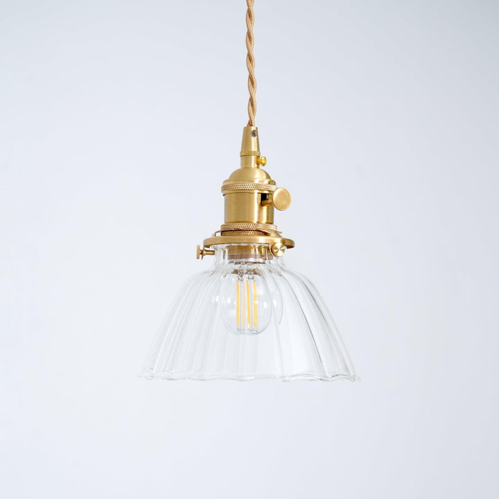 Pendant Light Brass Clear Glass Shade 5.5 in Kitchen Island Dining Hanging Adjustable Cord E26 Single Bulb Minimalist Ceiling Fixture | Kalsten