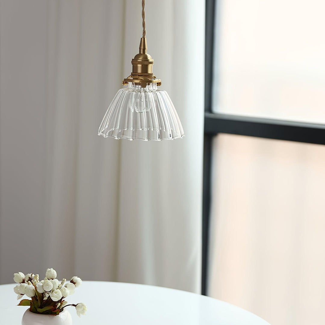 Pendant Light Brass Clear Glass Shade 5.5 in Kitchen Island Dining Hanging Adjustable Cord E26 Single Bulb Minimalist Ceiling Fixture | Kalsten