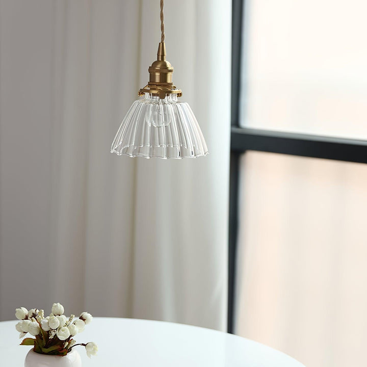 Pendant Light Brass Clear Glass Shade 5.5 in Kitchen Island Dining Hanging Adjustable Cord E26 Single Bulb Minimalist Ceiling Fixture | Kalsten