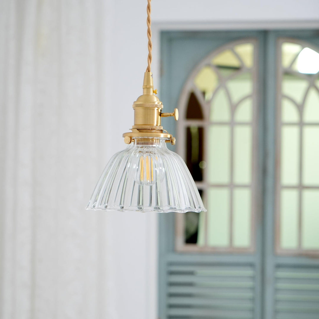 Pendant Light Brass Clear Glass Shade 5.5 in Kitchen Island Dining Hanging Adjustable Cord E26 Single Bulb Minimalist Ceiling Fixture | Kalsten