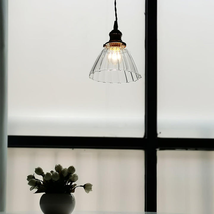Pendant Light Brass Clear Glass Shade 5.5 in Kitchen Island Dining Hanging Adjustable Cord E26 Single Bulb Minimalist Ceiling Fixture | Kalsten