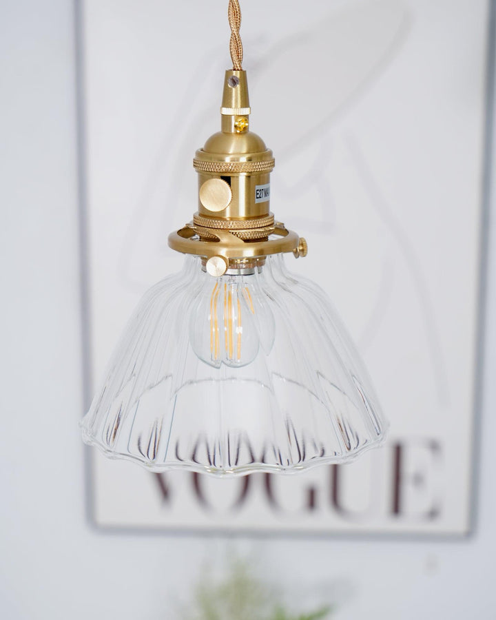 Pendant Light Brass Clear Glass Shade 5.5 in Kitchen Island Dining Hanging Adjustable Cord E26 Single Bulb Minimalist Ceiling Fixture | Kalsten