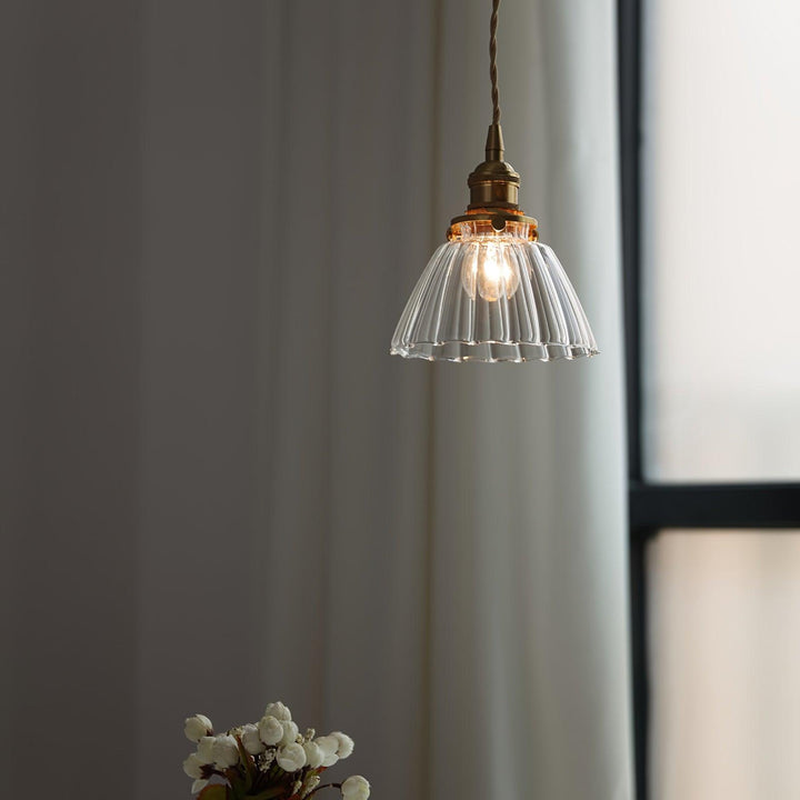 Pendant Light Brass Clear Glass Shade 5.5 in Kitchen Island Dining Hanging Adjustable Cord E26 Single Bulb Minimalist Ceiling Fixture | Kalsten