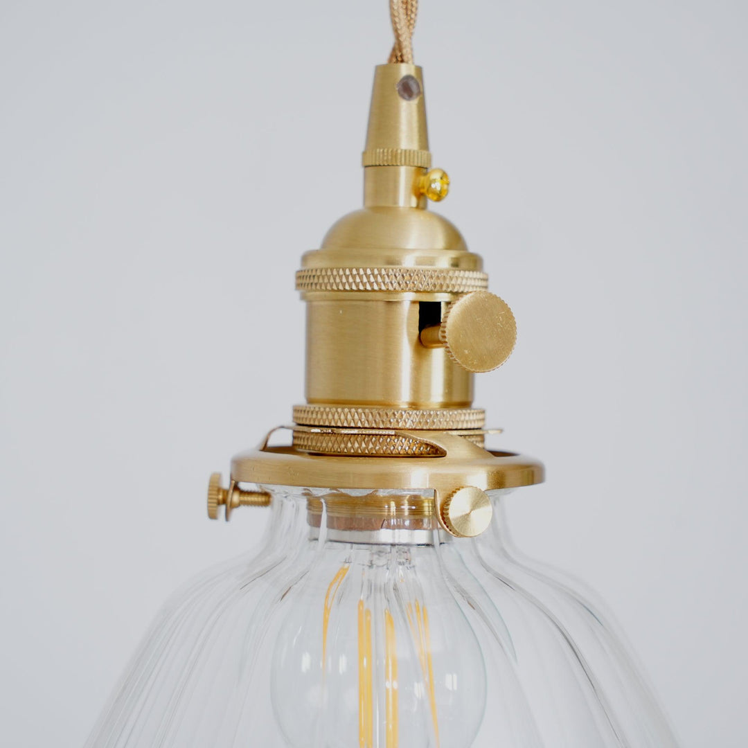 Pendant Light Brass Clear Glass Shade 5.5 in Kitchen Island Dining Hanging Adjustable Cord E26 Single Bulb Minimalist Ceiling Fixture | Kalsten