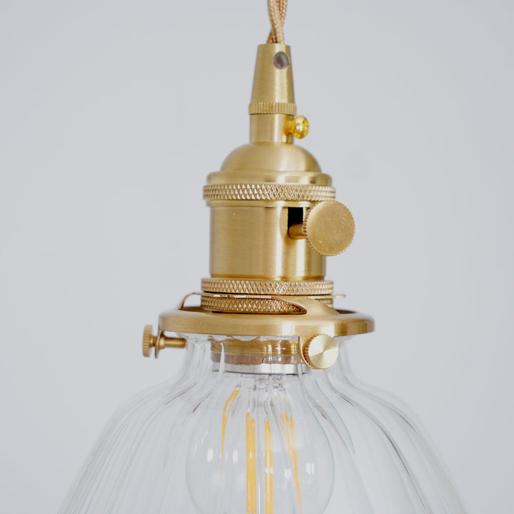 Pendant Light Brass Clear Glass Shade 5.5 in Kitchen Island Dining Hanging Adjustable Cord E26 Single Bulb Minimalist Ceiling Fixture | Kalsten