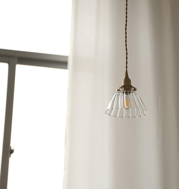 Pendant Light Brass Clear Glass Shade 5.5 in Kitchen Island Dining Hanging Adjustable Cord E26 Single Bulb Minimalist Ceiling Fixture | Kalsten