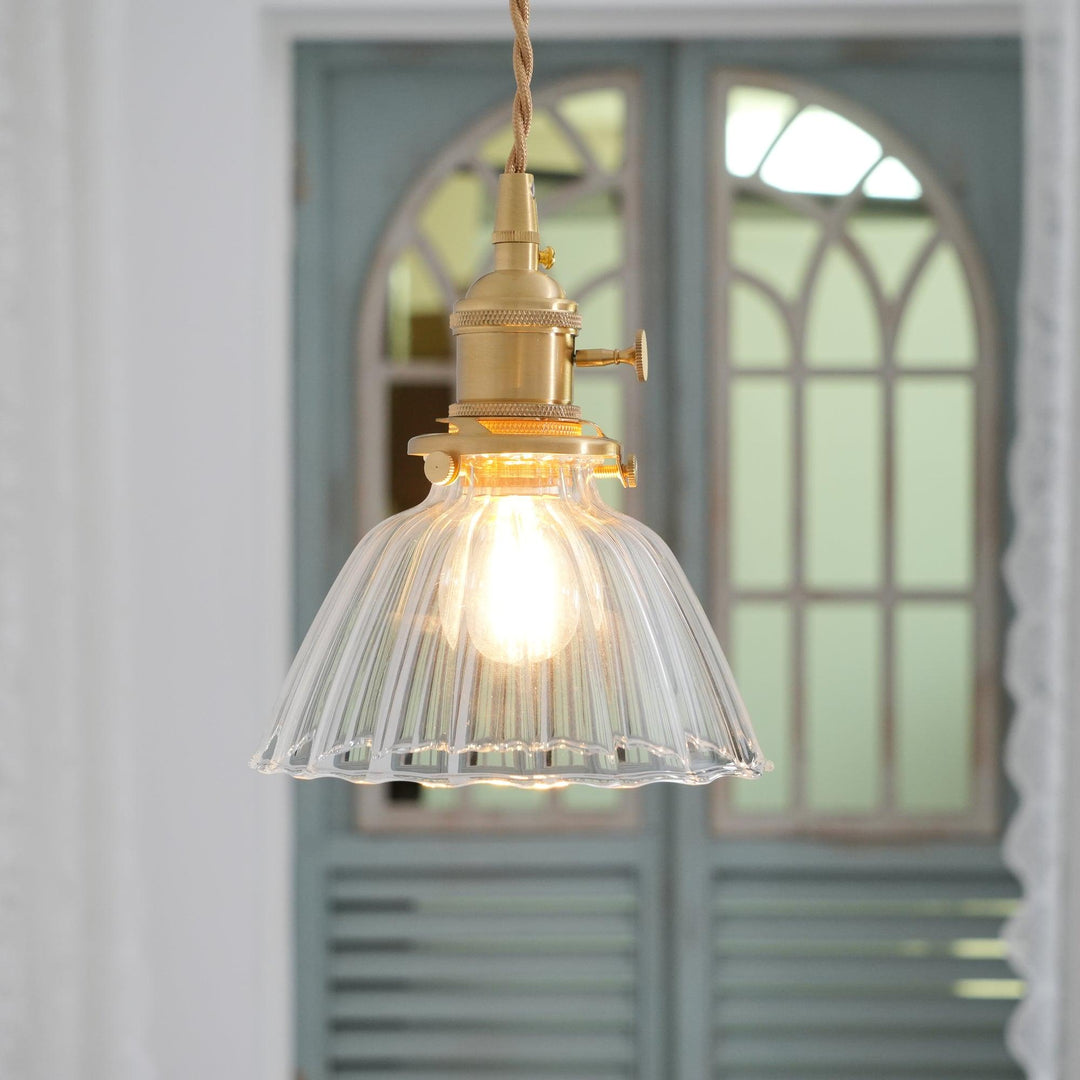 Pendant Light Brass Clear Glass Shade 5.5 in Kitchen Island Dining Hanging Adjustable Cord E26 Single Bulb Minimalist Ceiling Fixture | Kalsten