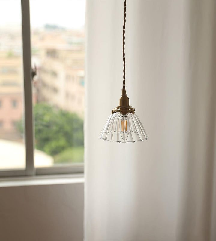 Pendant Light Brass Clear Glass Shade 5.5 in Kitchen Island Dining Hanging Adjustable Cord E26 Single Bulb Minimalist Ceiling Fixture | Kalsten