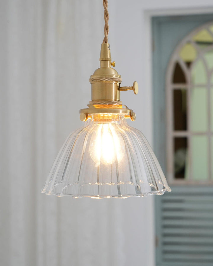 Pendant Light Brass Clear Glass Shade 5.5 in Kitchen Island Dining Hanging Adjustable Cord E26 Single Bulb Minimalist Ceiling Fixture | Kalsten