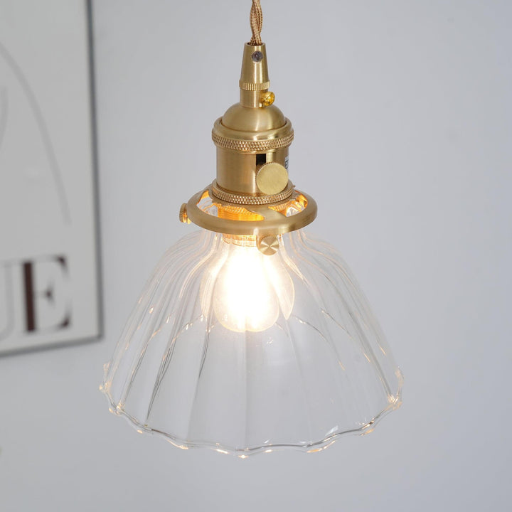 Pendant Light Brass Clear Glass Shade 5.5 in Kitchen Island Dining Hanging Adjustable Cord E26 Single Bulb Minimalist Ceiling Fixture | Kalsten