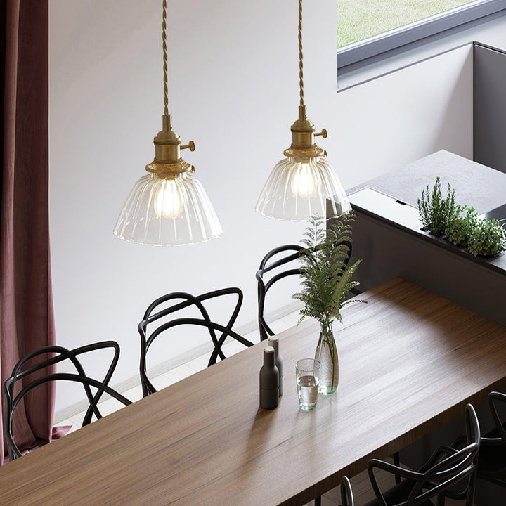Pendant Light Brass Clear Glass Shade 5.5 in Kitchen Island Dining Hanging Adjustable Cord E26 Single Bulb Minimalist Ceiling Fixture | Kalsten
