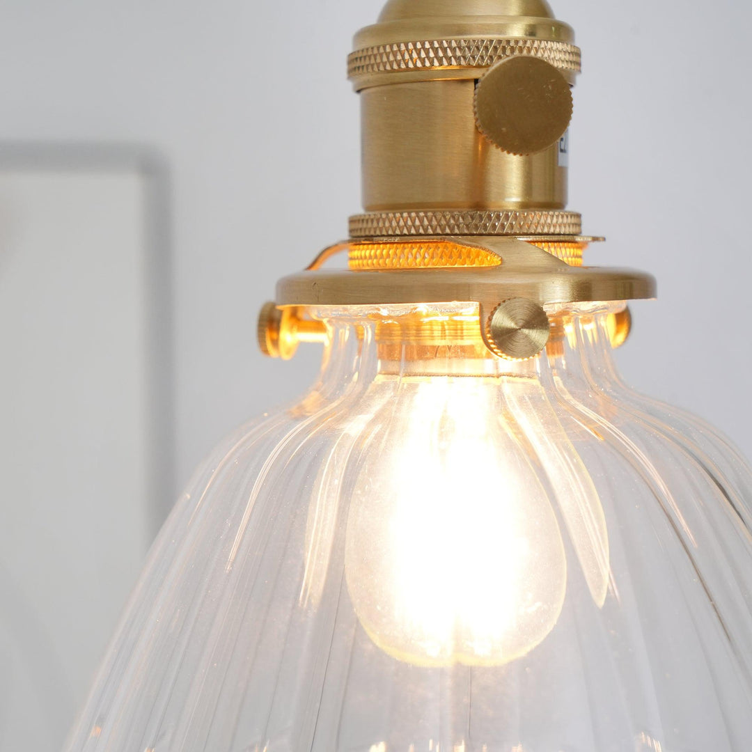 Pendant Light Brass Clear Glass Shade 5.5 in Kitchen Island Dining Hanging Adjustable Cord E26 Single Bulb Minimalist Ceiling Fixture | Kalsten