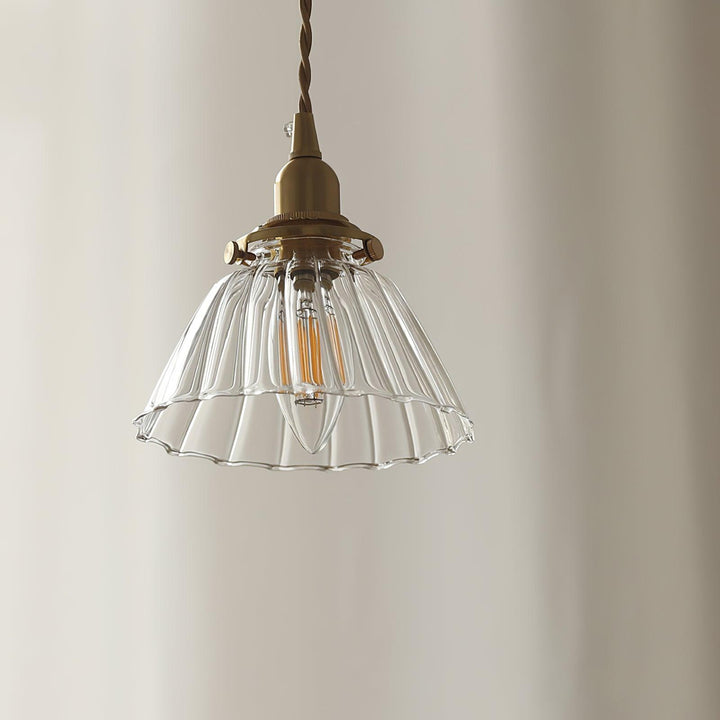 Pendant Light Brass Clear Glass Shade 5.5 in Kitchen Island Dining Hanging Adjustable Cord E26 Single Bulb Minimalist Ceiling Fixture | Kalsten
