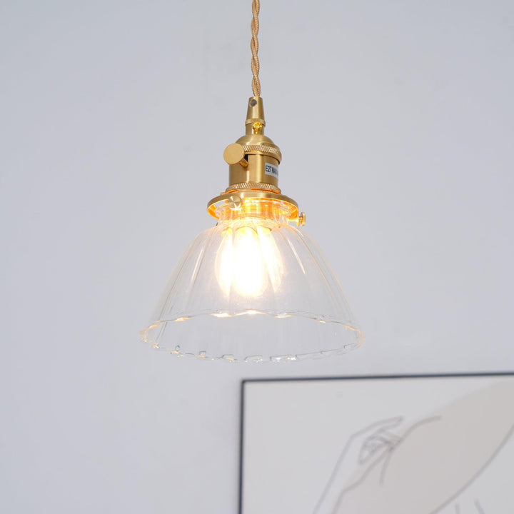 Pendant Light Brass Clear Glass Shade 5.5 in Kitchen Island Dining Hanging Adjustable Cord E26 Single Bulb Minimalist Ceiling Fixture | Kalsten