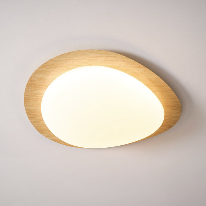 Pebble Ceiling Light 11.8 in 12W Walnut Grain Indoor Flush Mount LED | Modern Bedroom Living Room Dining Room Ceiling Fixture | Kalsten