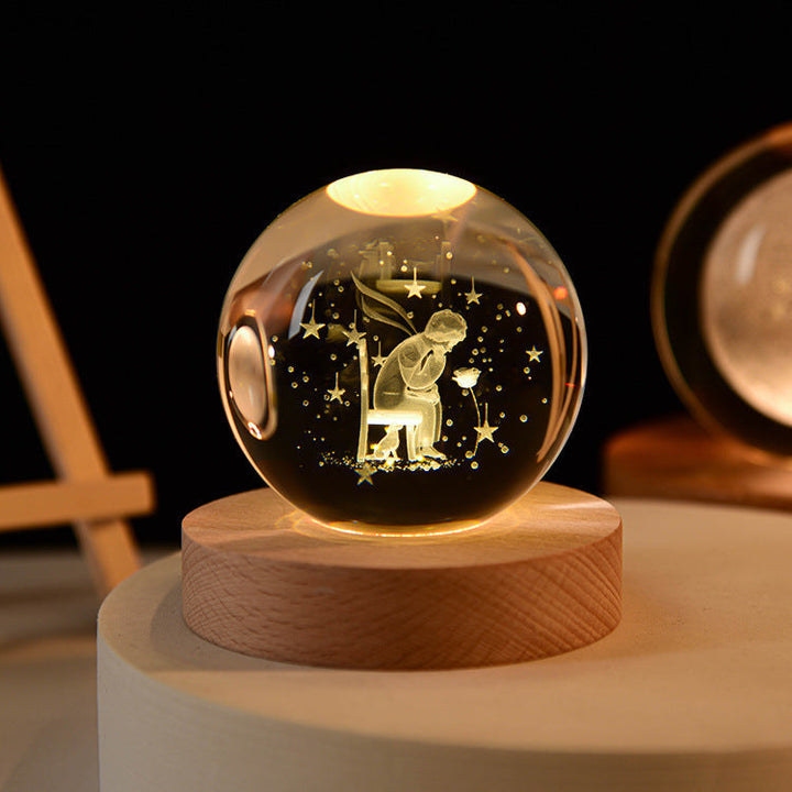 Glowing crystal ball with LED – Decorative 3D glass ball with galaxy design and wooden base | Kalsten