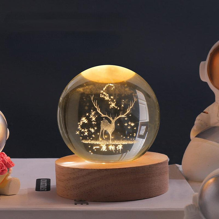Glowing crystal ball with LED – Decorative 3D glass ball with galaxy design and wooden base | Kalsten