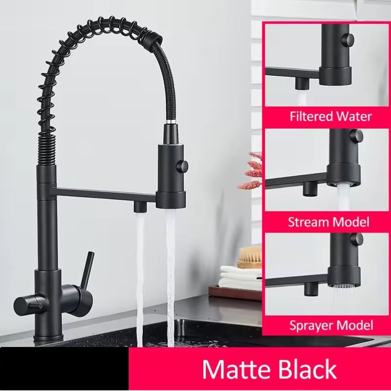 Sandsberg Black Filter Kitchen Faucet with Dual Outlet – Mixing Tap with Water Filter for Kitchens, Water Treatment and Cleaning | Kalsten