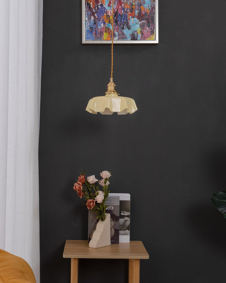 Ceramic Pendant Light 9.8 in x 5.1 in Adjustable Ceiling Indoor White Beige Pink Blue Vintage Lampshade | Kalsten