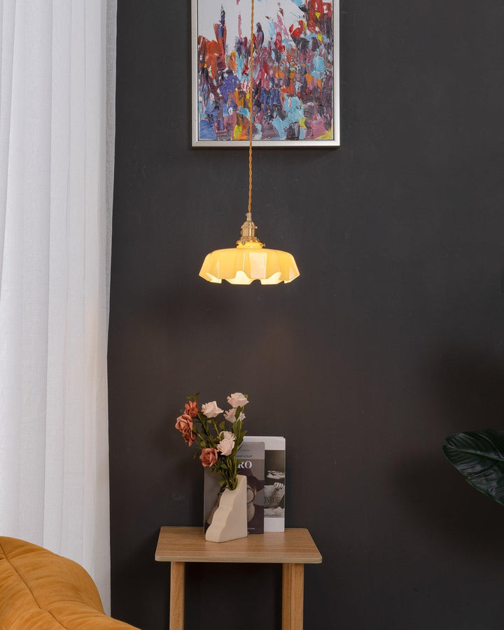 Ceramic Pendant Light 9.8 in x 5.1 in Adjustable Ceiling Indoor White Beige Pink Blue Vintage Lampshade | Kalsten