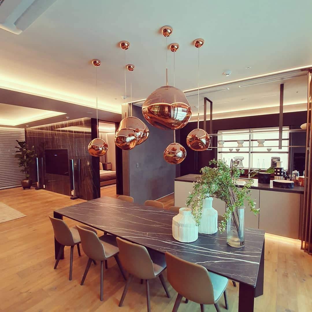 Modern Lava Pendant Lamp 7 in Copper Chrome Gold Ceiling Dining Lighting Mirror Effect Hanging Fixture | Kalsten