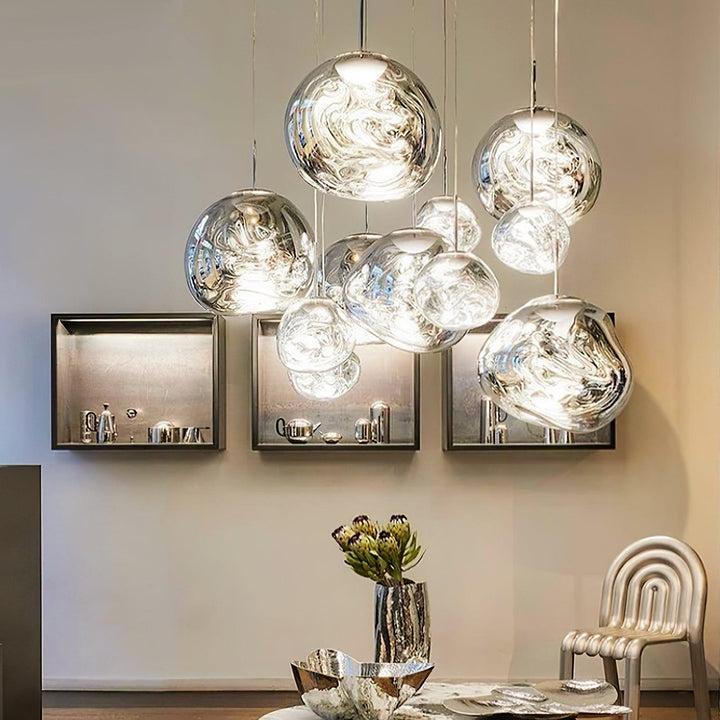 Modern Lava Pendant Lamp 7 in Copper Chrome Gold Ceiling Dining Lighting Mirror Effect Hanging Fixture | Kalsten