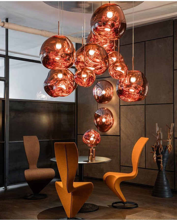 Modern Lava Pendant Lamp 7 in Copper Chrome Gold Ceiling Dining Lighting Mirror Effect Hanging Fixture | Kalsten