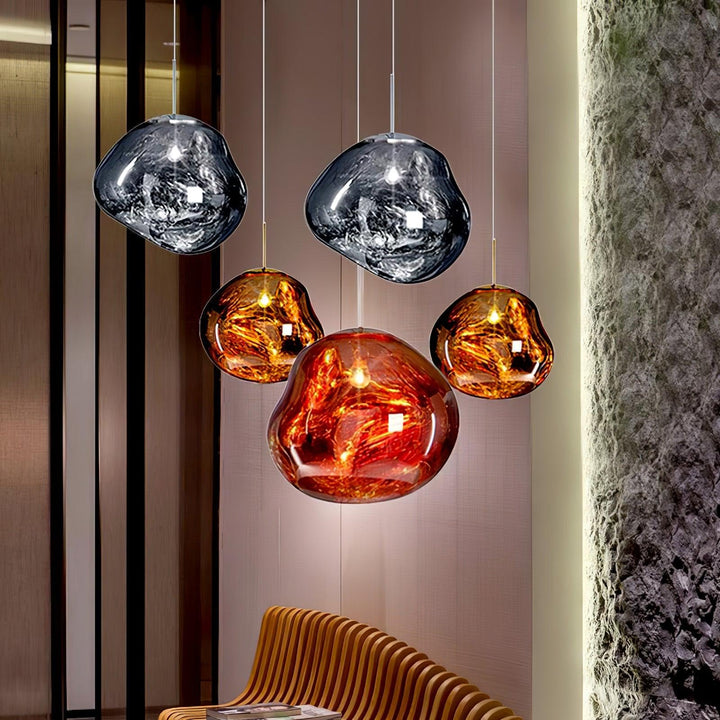 Modern Lava Pendant Lamp 7 in Copper Chrome Gold Ceiling Dining Lighting Mirror Effect Hanging Fixture | Kalsten